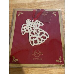 Lenox Pierced Angel Ivory China Charm With Red Ribbon for Hanging Ornament